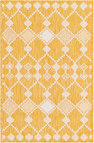Yellow 2' x 3' 1 Outdoor Trellis Rectangle Area Rug Weather Resistant for Patio, Deck, Terrace, Balcony, Porch Geometric Design Water Safe Outside Carpet for Sale at Rug Engine