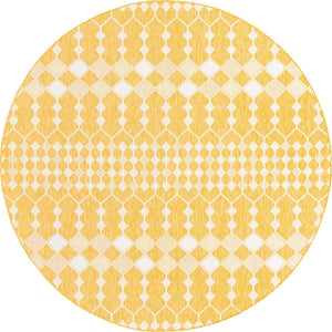 Yellow 10' x 10' Outdoor Trellis Round Area Rug Weather Resistant for Patio, Deck, Terrace, Balcony, Porch Geometric Design Water Safe Outside Carpet for Sale at Rug Engine