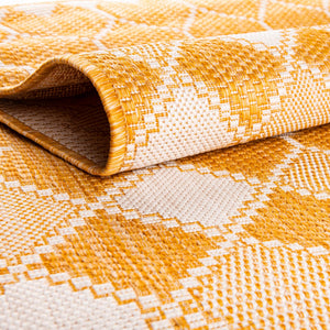 Yellow 10' x 10' Outdoor Trellis Square Area Rug Weather Resistant for Patio, Deck, Terrace, Balcony, Porch Geometric Design Water Safe Outside Carpet for Sale at Rug Engine