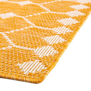 Yellow 10' x 10' Outdoor Trellis Square Area Rug Weather Resistant for Patio, Deck, Terrace, Balcony, Porch Geometric Design Water Safe Outside Carpet for Sale at Rug Engine