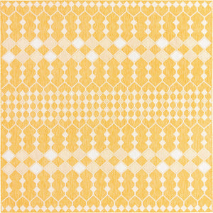 Yellow 10' x 10' Outdoor Trellis Square Area Rug Weather Resistant for Patio, Deck, Terrace, Balcony, Porch Geometric Design Water Safe Outside Carpet for Sale at Rug Engine
