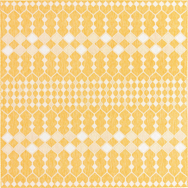 Yellow 10' x 10' Outdoor Trellis Square Area Rug Weather Resistant for Patio, Deck, Terrace, Balcony, Porch Geometric Design Water Safe Outside Carpet for Sale at Rug Engine