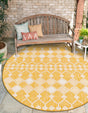 Yellow 3' 1 x 3' 1 Outdoor Trellis Round Area Rug Weather Resistant for Patio, Deck, Terrace, Balcony, Porch Geometric Design Water Safe Outside Carpet for Sale at Rug Engine