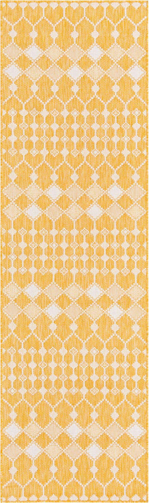 Yellow 2' 7 x 10' Outdoor Trellis Runner Area Rug Weather Resistant for Patio, Deck, Terrace, Balcony, Porch Geometric Design Water Safe Outside Carpet for Sale at Rug Engine