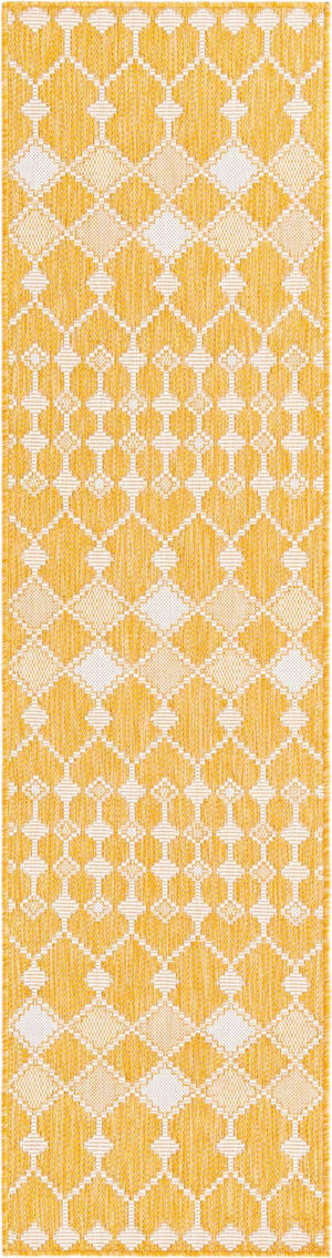 Yellow 2' x 8' Outdoor Trellis Runner Area Rug Weather Resistant for Patio, Deck, Terrace, Balcony, Porch Geometric Design Water Safe Outside Carpet for Sale at Rug Engine