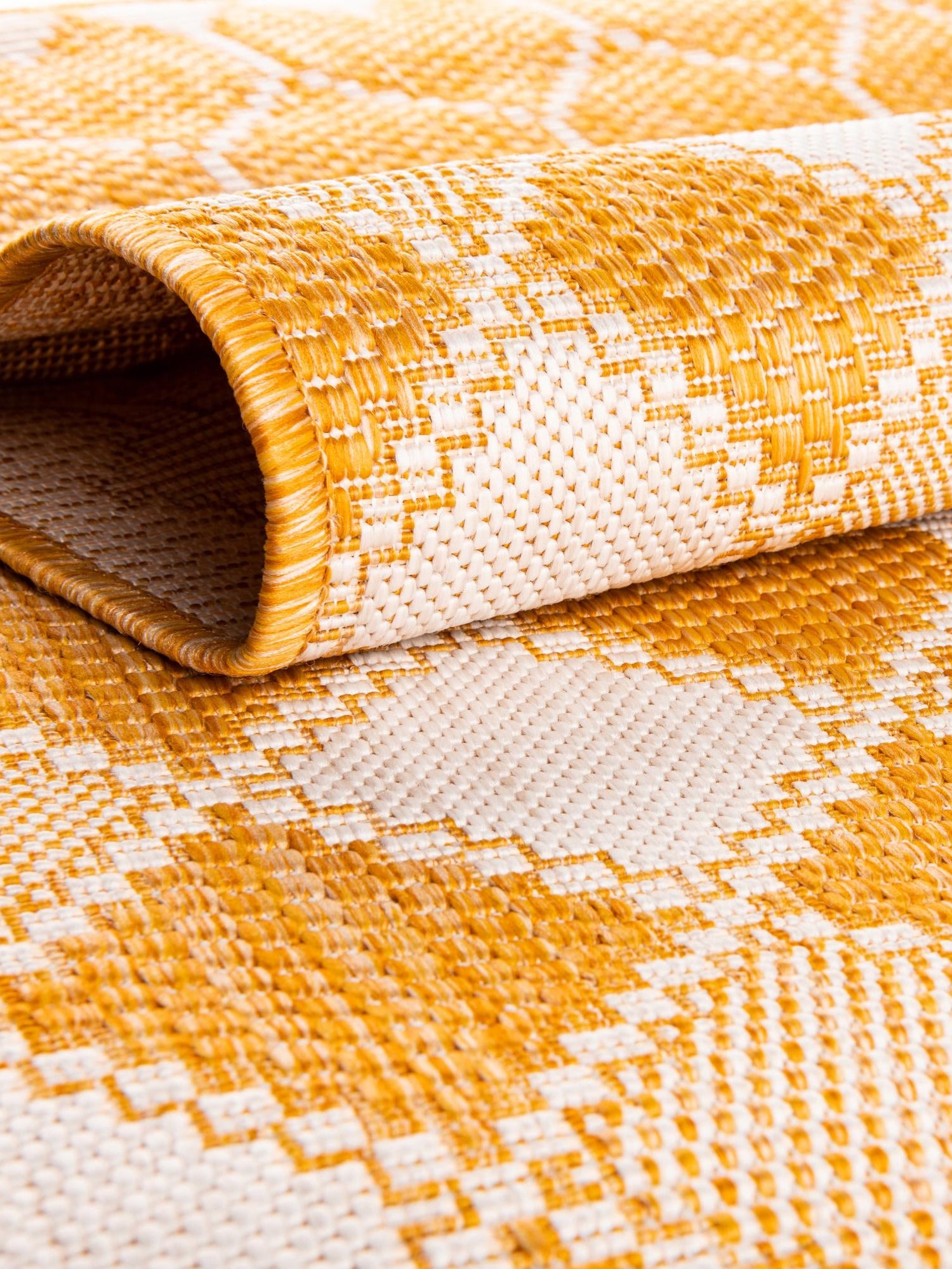 Yellow 2' x 6' 1 Outdoor Trellis Runner Area Rug Weather Resistant for Patio, Deck, Terrace, Balcony, Porch Geometric Design Water Safe Outside Carpet for Sale at Rug Engine
