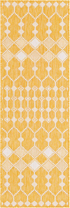 Yellow 2' x 6' 1 Outdoor Trellis Runner Area Rug Weather Resistant for Patio, Deck, Terrace, Balcony, Porch Geometric Design Water Safe Outside Carpet for Sale at Rug Engine
