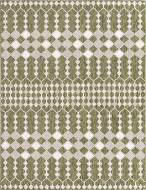 Green 9' x 12' Outdoor Trellis Rectangle Area Rug Weather Resistant for Patio, Deck, Terrace, Balcony, Porch Geometric Design Water Safe Outside Carpet for Sale at Rug Engine
