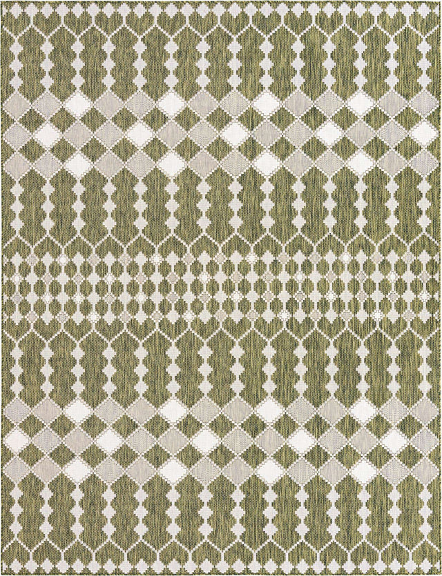 Green 9' x 12' Outdoor Trellis Rectangle Area Rug Weather Resistant for Patio, Deck, Terrace, Balcony, Porch Geometric Design Water Safe Outside Carpet for Sale at Rug Engine