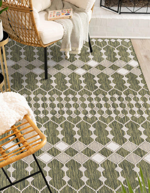 Green 5' 3 x 8' Outdoor Trellis Rectangle Area Rug Weather Resistant for Patio, Deck, Terrace, Balcony, Porch Geometric Design Water Safe Outside Carpet for Sale at Rug Engine