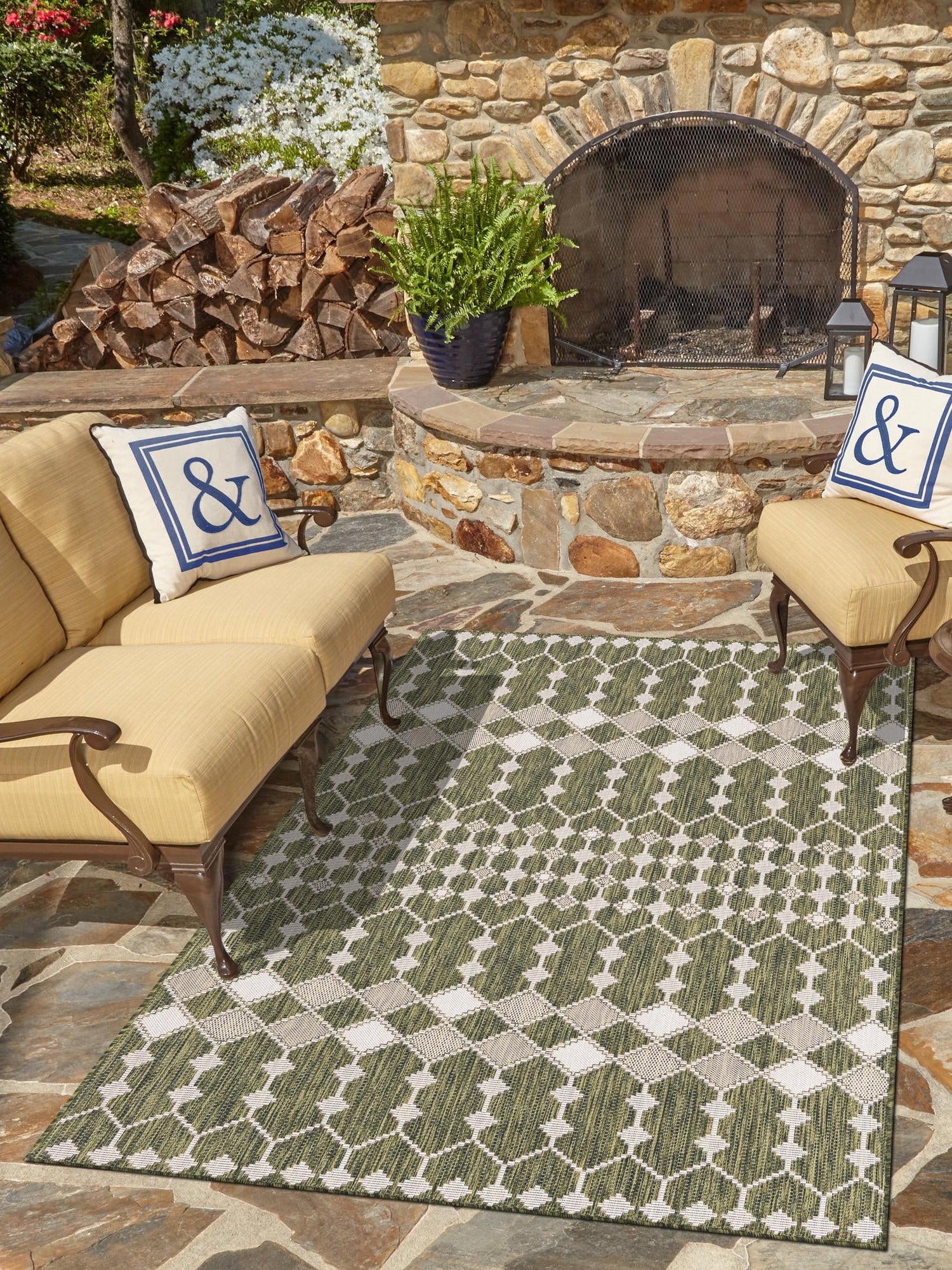 Green 4' 1 x 6' 1 Outdoor Trellis Rectangle Area Rug Weather Resistant for Patio, Deck, Terrace, Balcony, Porch Geometric Design Water Safe Outside Carpet for Sale at Rug Engine