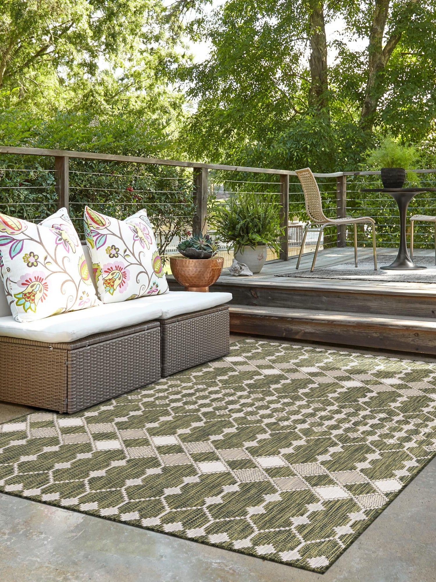 Green 10' x 14' 1 Outdoor Trellis Rectangle Area Rug Weather Resistant for Patio, Deck, Terrace, Balcony, Porch Geometric Design Water Safe Outside Carpet for Sale at Rug Engine