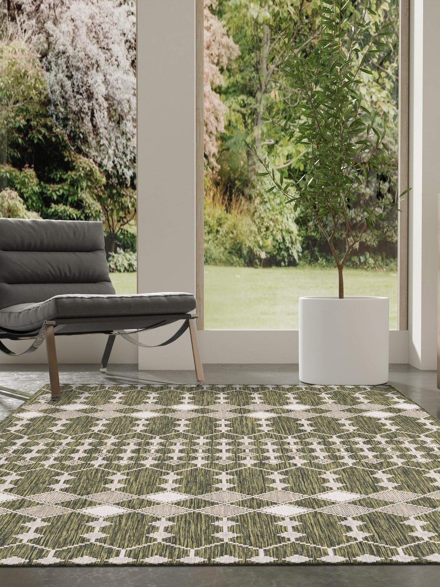 Green 4' 1 x 6' 1 Outdoor Trellis Rectangle Area Rug Weather Resistant for Patio, Deck, Terrace, Balcony, Porch Geometric Design Water Safe Outside Carpet for Sale at Rug Engine