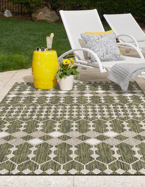 Green 9' x 12' Outdoor Trellis Rectangle Area Rug Weather Resistant for Patio, Deck, Terrace, Balcony, Porch Geometric Design Water Safe Outside Carpet for Sale at Rug Engine