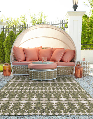 Green 4' 1 x 6' 1 Outdoor Trellis Rectangle Area Rug Weather Resistant for Patio, Deck, Terrace, Balcony, Porch Geometric Design Water Safe Outside Carpet for Sale at Rug Engine