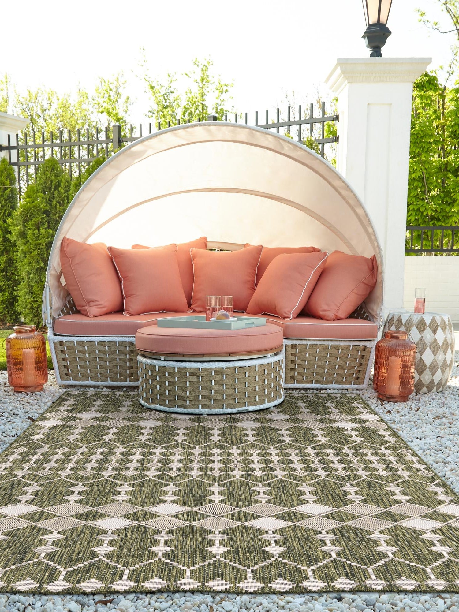 Green 7' 10 x 11' Outdoor Trellis Rectangle Area Rug Weather Resistant for Patio, Deck, Terrace, Balcony, Porch Geometric Design Water Safe Outside Carpet for Sale at Rug Engine