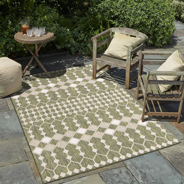 Green 5' 3 x 8' Outdoor Trellis Rectangle Area Rug Weather Resistant for Patio, Deck, Terrace, Balcony, Porch Geometric Design Water Safe Outside Carpet for Sale at Rug Engine