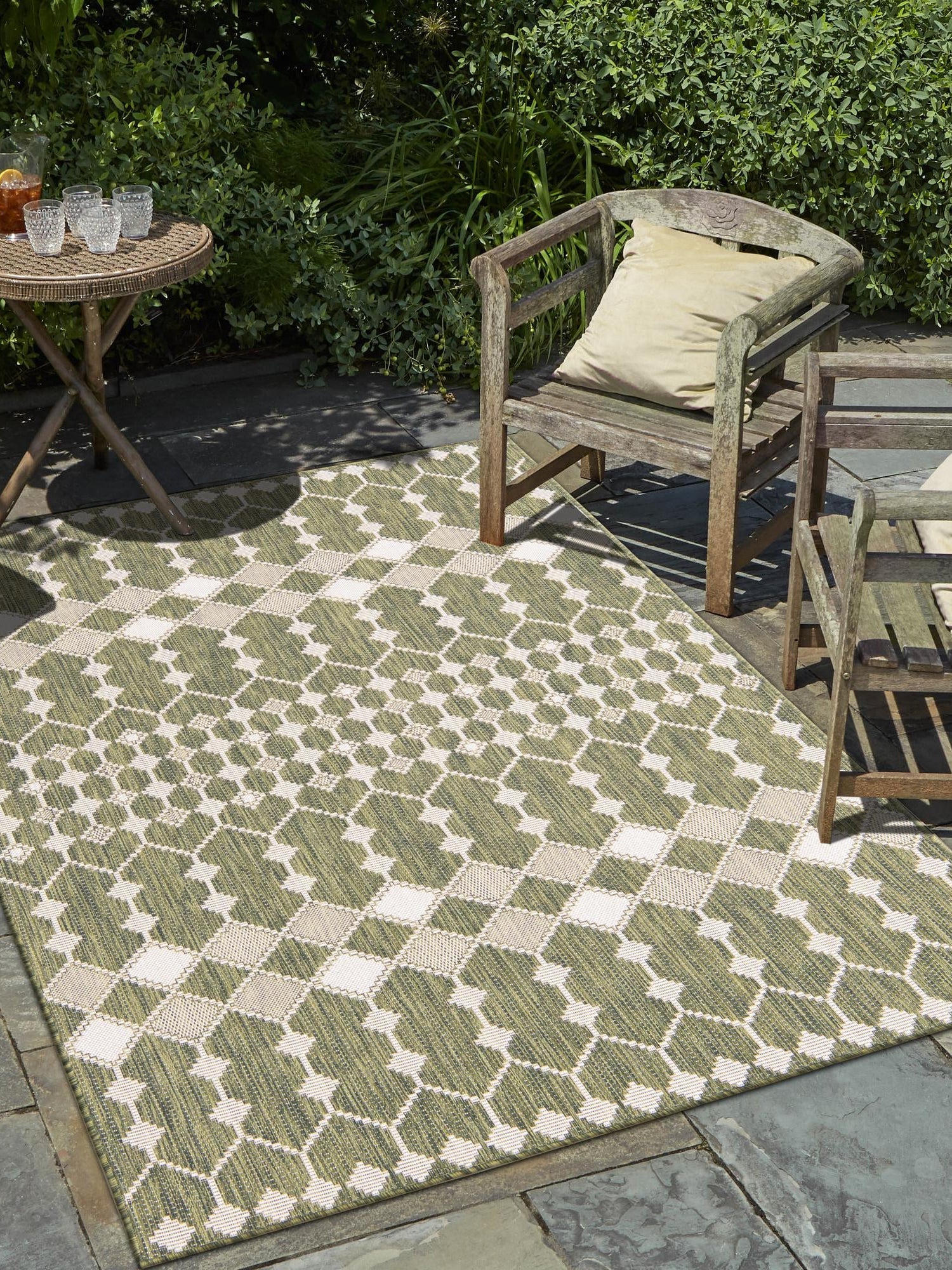 Green 2' x 3' 1 Outdoor Trellis Rectangle Area Rug Weather Resistant for Patio, Deck, Terrace, Balcony, Porch Geometric Design Water Safe Outside Carpet for Sale at Rug Engine