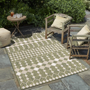 Green 2' x 3' 1 Outdoor Trellis Rectangle Area Rug Weather Resistant for Patio, Deck, Terrace, Balcony, Porch Geometric Design Water Safe Outside Carpet for Sale at Rug Engine