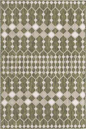 Green 5' 3 x 8' Outdoor Trellis Rectangle Area Rug Weather Resistant for Patio, Deck, Terrace, Balcony, Porch Geometric Design Water Safe Outside Carpet for Sale at Rug Engine