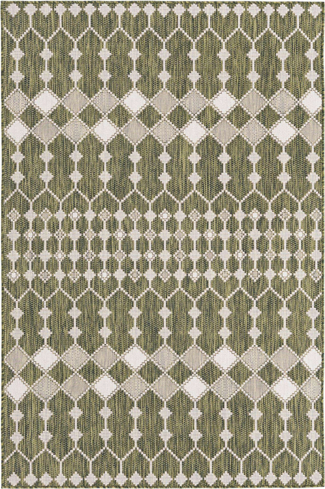 Green 5' 3 x 8' Outdoor Trellis Rectangle Area Rug Weather Resistant for Patio, Deck, Terrace, Balcony, Porch Geometric Design Water Safe Outside Carpet for Sale at Rug Engine