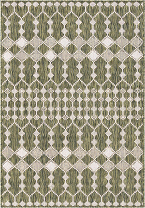 Green 4' 1 x 6' 1 Outdoor Trellis Rectangle Area Rug Weather Resistant for Patio, Deck, Terrace, Balcony, Porch Geometric Design Water Safe Outside Carpet for Sale at Rug Engine