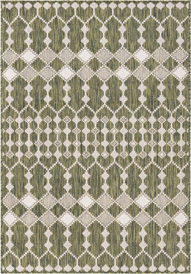 Green 4' 1 x 6' 1 Outdoor Trellis Rectangle Area Rug Weather Resistant for Patio, Deck, Terrace, Balcony, Porch Geometric Design Water Safe Outside Carpet for Sale at Rug Engine