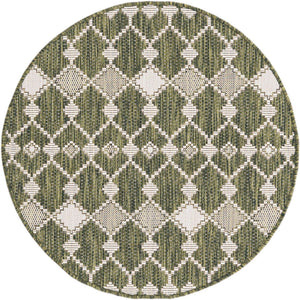 Green 3' 1 x 3' 1 Outdoor Trellis Round Area Rug Weather Resistant for Patio, Deck, Terrace, Balcony, Porch Geometric Design Water Safe Outside Carpet for Sale at Rug Engine