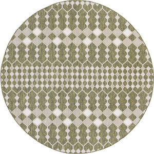 Green 10' x 10' Outdoor Trellis Round Area Rug Weather Resistant for Patio, Deck, Terrace, Balcony, Porch Geometric Design Water Safe Outside Carpet for Sale at Rug Engine
