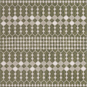 Green 10' x 10' Outdoor Trellis Square Area Rug Weather Resistant for Patio, Deck, Terrace, Balcony, Porch Geometric Design Water Safe Outside Carpet for Sale at Rug Engine