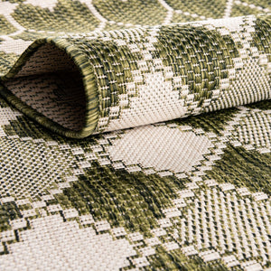 Green 4' 1 x 4' 1 Outdoor Trellis Round Area Rug Weather Resistant for Patio, Deck, Terrace, Balcony, Porch Geometric Design Water Safe Outside Carpet for Sale at Rug Engine