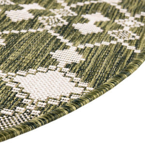 Green 4' 1 x 4' 1 Outdoor Trellis Round Area Rug Weather Resistant for Patio, Deck, Terrace, Balcony, Porch Geometric Design Water Safe Outside Carpet for Sale at Rug Engine