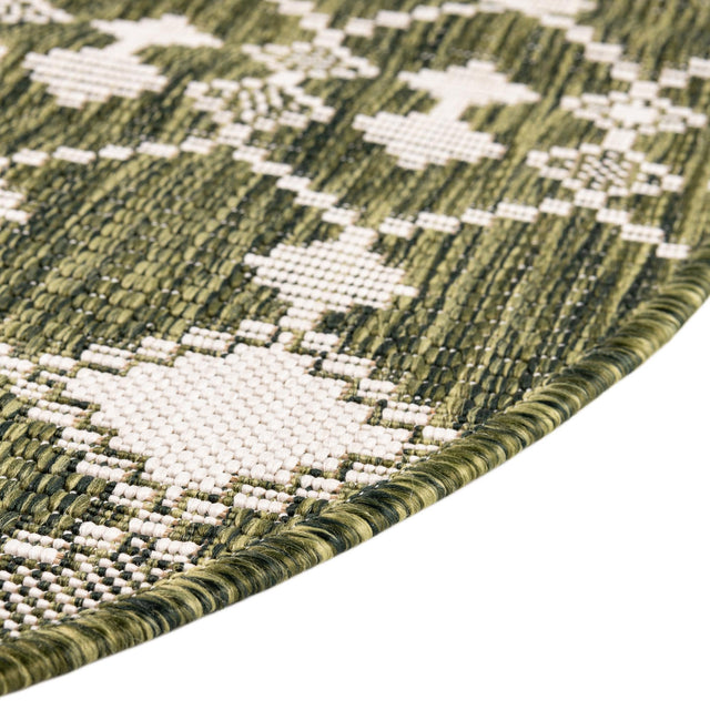 Green 4' 1 x 4' 1 Outdoor Trellis Round Area Rug Weather Resistant for Patio, Deck, Terrace, Balcony, Porch Geometric Design Water Safe Outside Carpet for Sale at Rug Engine