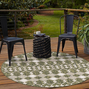 Green 4' 1 x 4' 1 Outdoor Trellis Round Area Rug Weather Resistant for Patio, Deck, Terrace, Balcony, Porch Geometric Design Water Safe Outside Carpet for Sale at Rug Engine