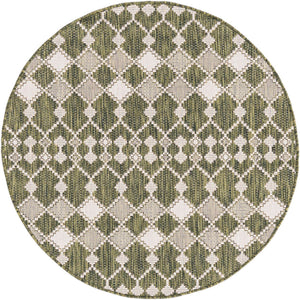 Green 4' 1 x 4' 1 Outdoor Trellis Round Area Rug Weather Resistant for Patio, Deck, Terrace, Balcony, Porch Geometric Design Water Safe Outside Carpet for Sale at Rug Engine