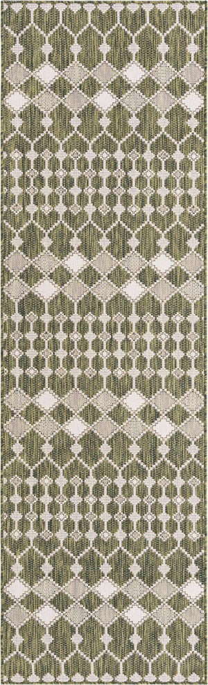 Green 2' 7 x 10' Outdoor Trellis Runner Area Rug Weather Resistant for Patio, Deck, Terrace, Balcony, Porch Geometric Design Water Safe Outside Carpet for Sale at Rug Engine