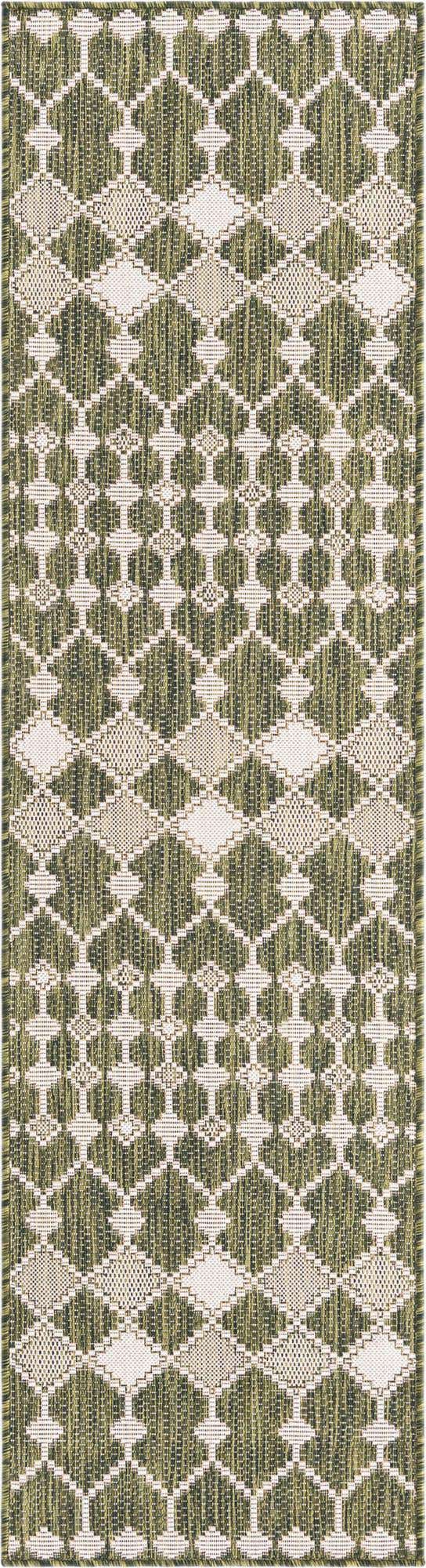 Green 2' x 8' Outdoor Trellis Runner Area Rug Weather Resistant for Patio, Deck, Terrace, Balcony, Porch Geometric Design Water Safe Outside Carpet for Sale at Rug Engine