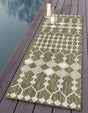 Green 2' 7 x 10' Outdoor Trellis Runner Area Rug Weather Resistant for Patio, Deck, Terrace, Balcony, Porch Geometric Design Water Safe Outside Carpet for Sale at Rug Engine