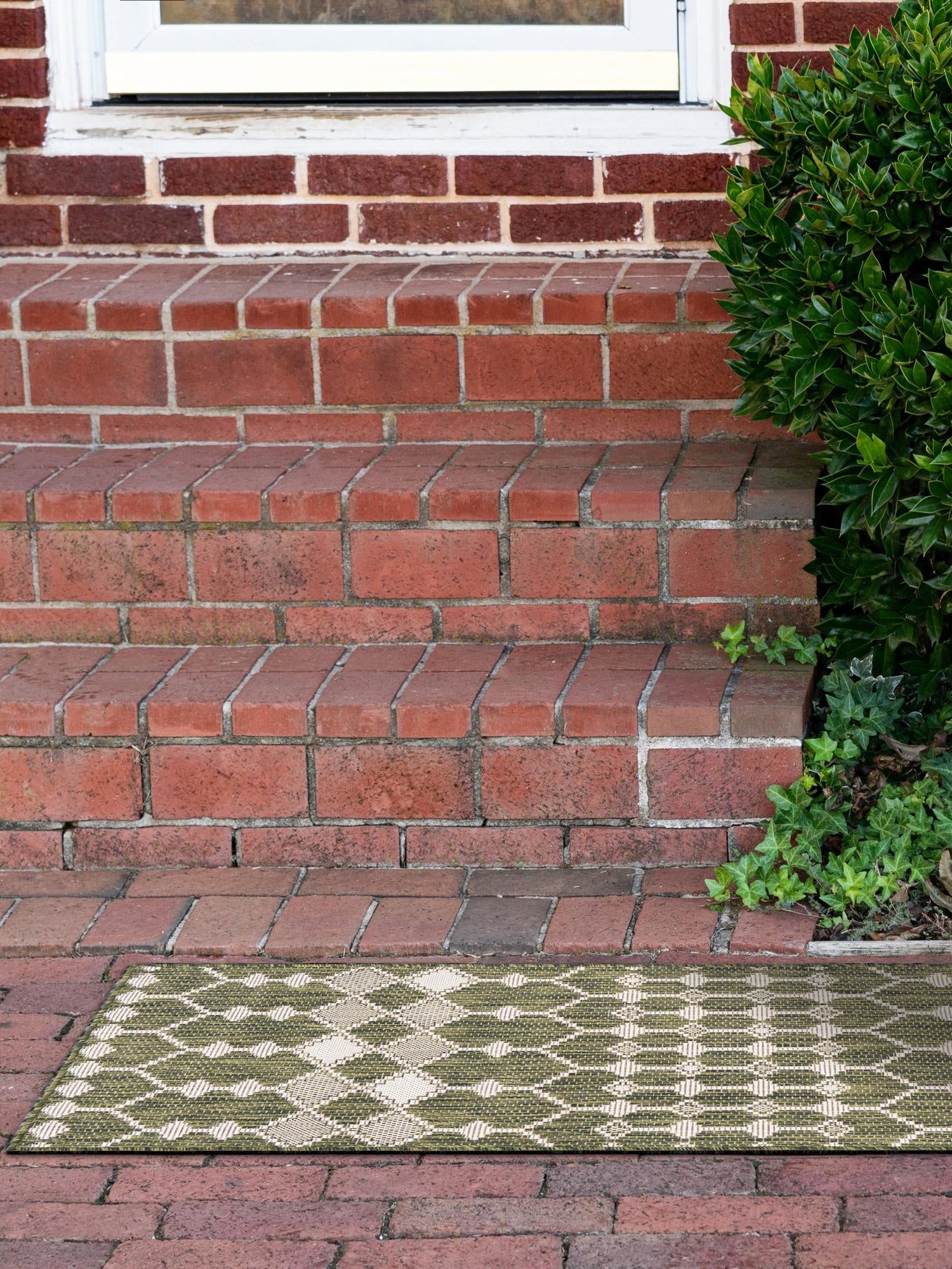 Green 2' 7 x 10' Outdoor Trellis Runner Area Rug Weather Resistant for Patio, Deck, Terrace, Balcony, Porch Geometric Design Water Safe Outside Carpet for Sale at Rug Engine