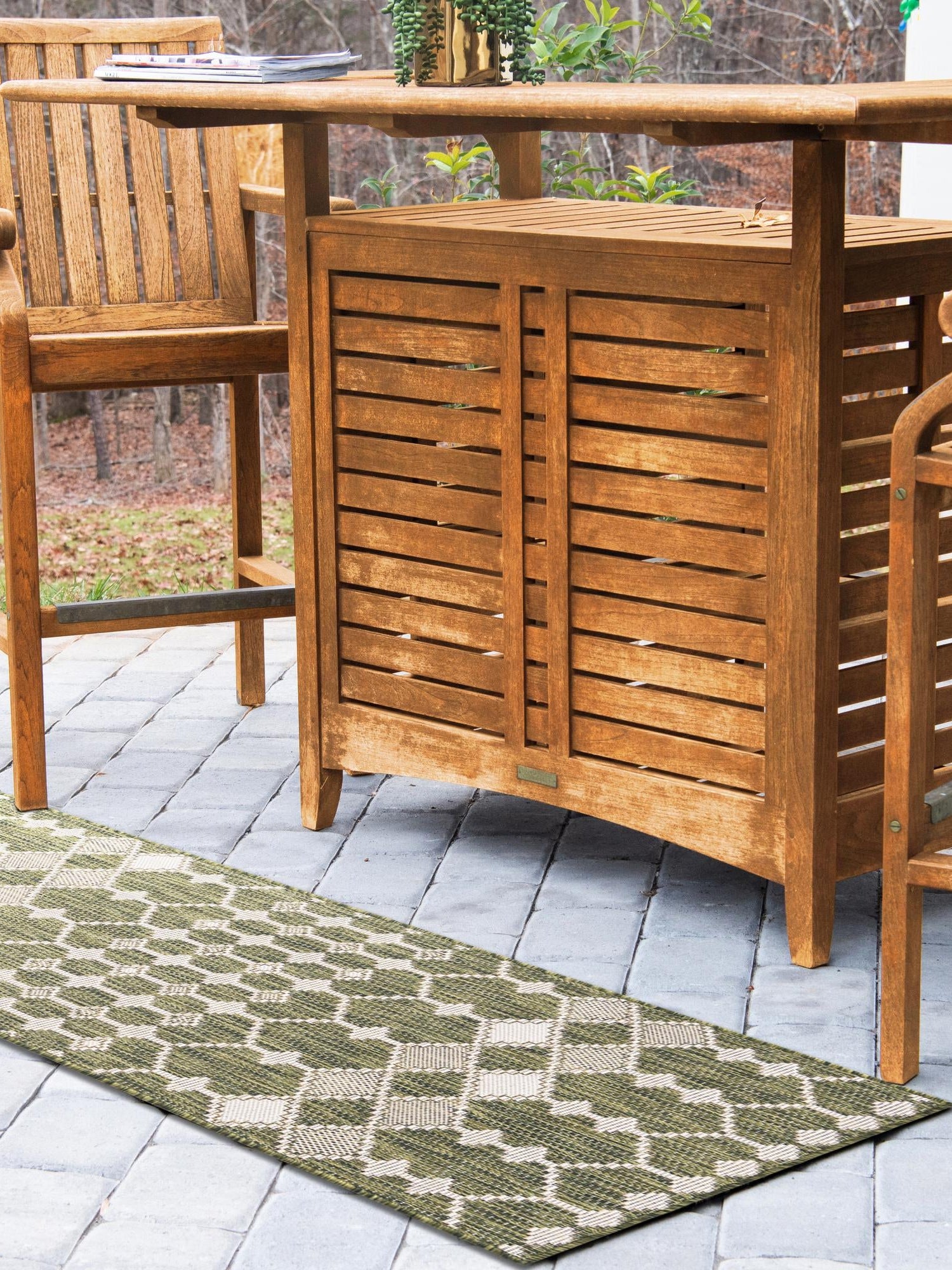 Green 2' x 6' 1 Outdoor Trellis Runner Area Rug Weather Resistant for Patio, Deck, Terrace, Balcony, Porch Geometric Design Water Safe Outside Carpet for Sale at Rug Engine