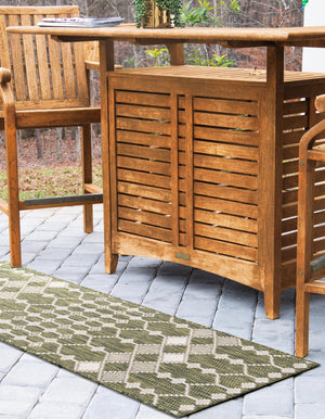 Green 2' x 6' 1 Outdoor Trellis Runner Area Rug Weather Resistant for Patio, Deck, Terrace, Balcony, Porch Geometric Design Water Safe Outside Carpet for Sale at Rug Engine