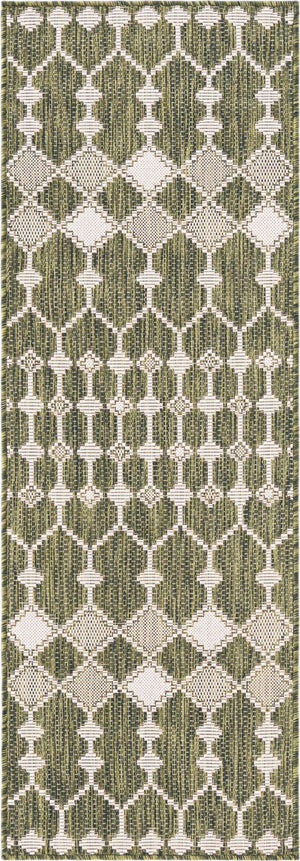 Green 2' x 6' 1 Outdoor Trellis Runner Area Rug Weather Resistant for Patio, Deck, Terrace, Balcony, Porch Geometric Design Water Safe Outside Carpet for Sale at Rug Engine
