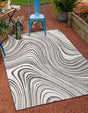 Charcoal Ivory 5' 3 x 8' Outdoor Modern Rectangle Area Rug Weather Resistant for Patio, Deck, Terrace, Balcony, Porch 100% Polypropylene Modern Outside Carpet for Sale at Rug Engine