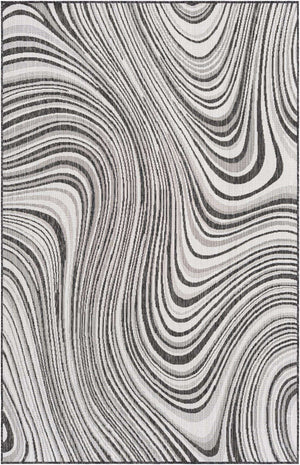 Charcoal Ivory 5' 3 x 8' Outdoor Modern Rectangle Area Rug Weather Resistant for Patio, Deck, Terrace, Balcony, Porch 100% Polypropylene Modern Outside Carpet for Sale at Rug Engine