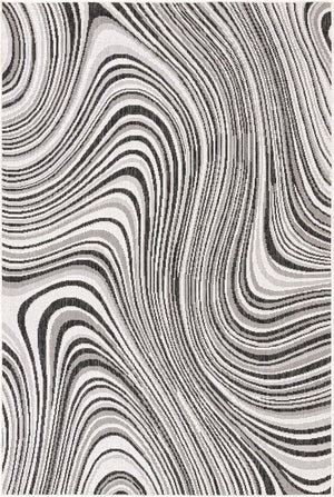 Charcoal Ivory 4' 1 x 6' 1 Outdoor Modern Rectangle Area Rug Weather Resistant for Patio, Deck, Terrace, Balcony, Porch 100% Polypropylene Modern Outside Carpet for Sale at Rug Engine