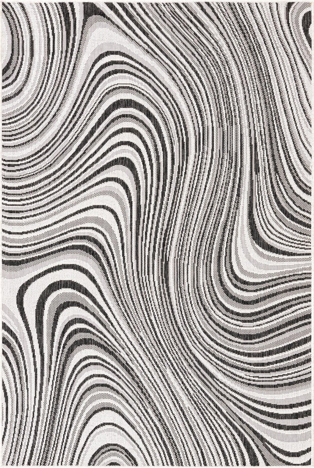 Charcoal Ivory 4' 1 x 6' 1 Outdoor Modern Rectangle Area Rug Weather Resistant for Patio, Deck, Terrace, Balcony, Porch 100% Polypropylene Modern Outside Carpet for Sale at Rug Engine
