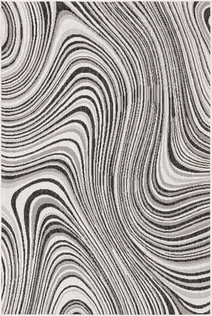 Charcoal Ivory 4' 1 x 6' 1 Outdoor Modern Rectangle Area Rug Weather Resistant for Patio, Deck, Terrace, Balcony, Porch 100% Polypropylene Modern Outside Carpet for Sale at Rug Engine