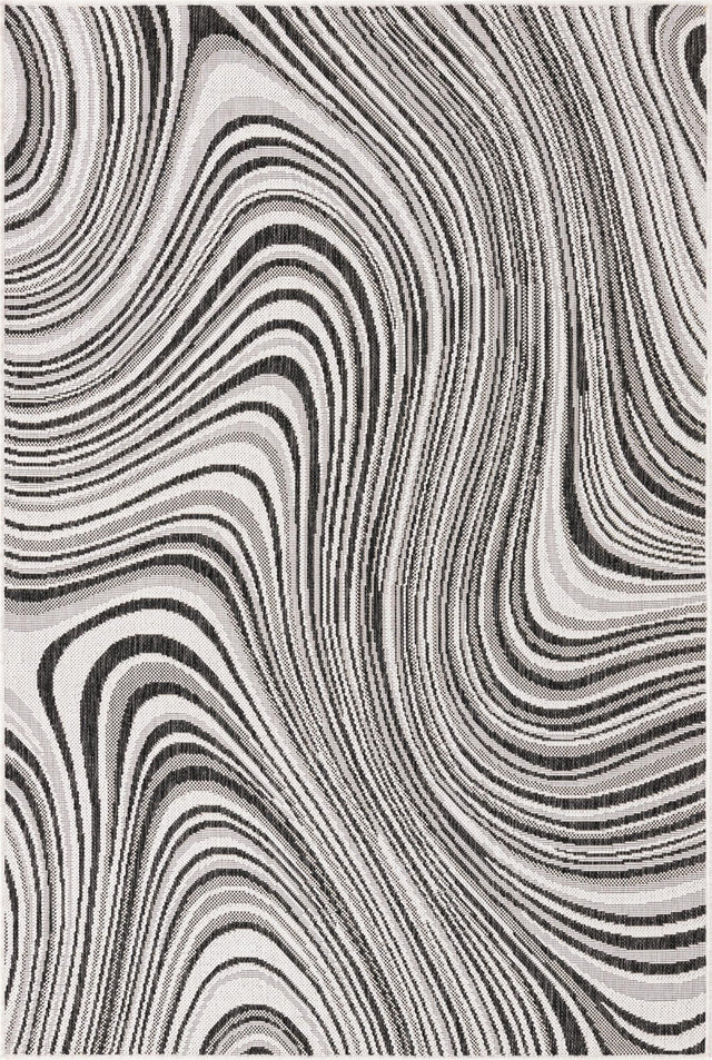 Charcoal Ivory 4' 1 x 6' 1 Outdoor Modern Rectangle Area Rug Weather Resistant for Patio, Deck, Terrace, Balcony, Porch 100% Polypropylene Modern Outside Carpet for Sale at Rug Engine