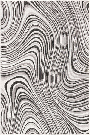 Charcoal Ivory 4' 1 x 6' 1 Outdoor Modern Rectangle Area Rug Weather Resistant for Patio, Deck, Terrace, Balcony, Porch 100% Polypropylene Modern Outside Carpet for Sale at Rug Engine