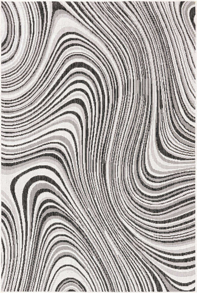 Charcoal Ivory 4' 1 x 6' 1 Outdoor Modern Rectangle Area Rug Weather Resistant for Patio, Deck, Terrace, Balcony, Porch 100% Polypropylene Modern Outside Carpet for Sale at Rug Engine